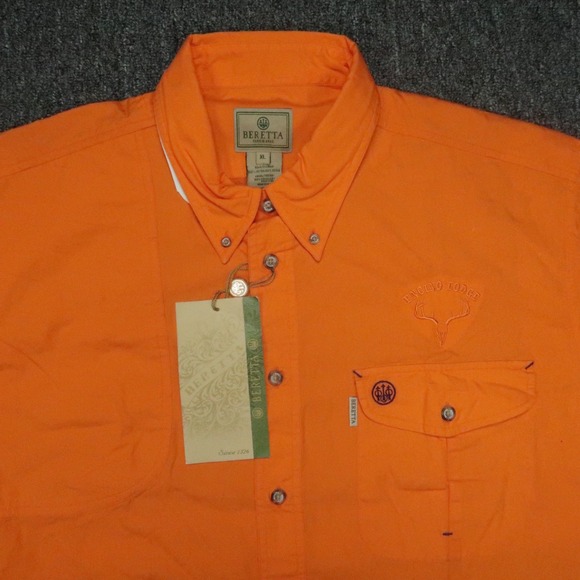 Beretta Shirt Mens Large Blaze Orange TM Shooting Short Sleeve Encino Lodge NWT - Picture 2 of 9